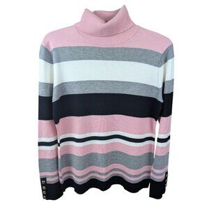 Investments Turtleneck Sweater Medium Long Sleeve Pink Black White Striped